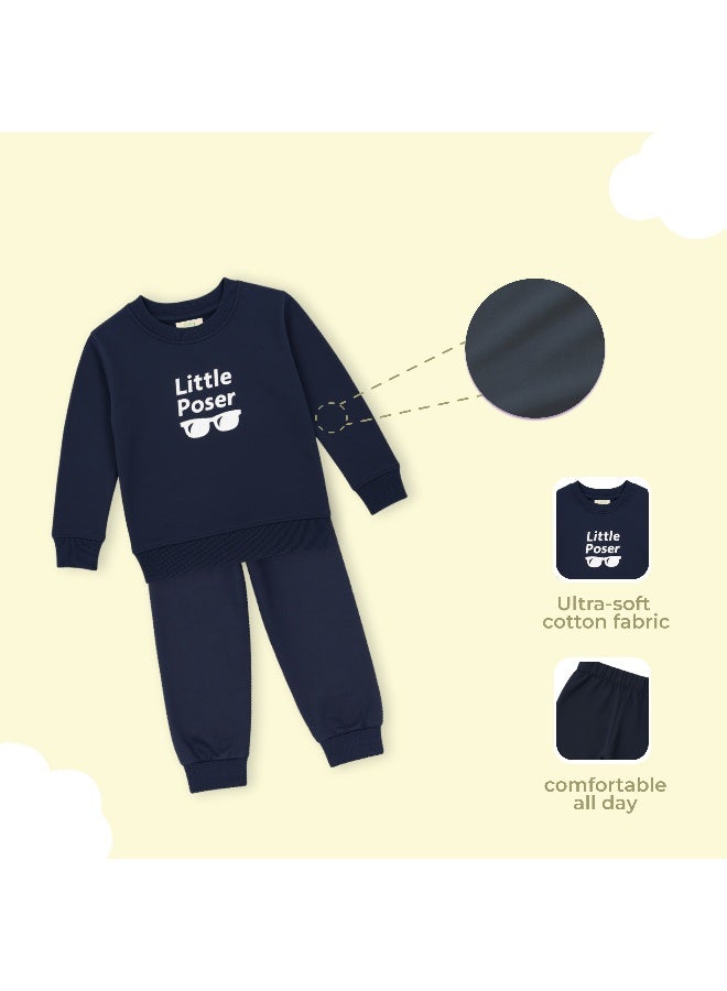 Luay Boys Winter Co-ord Set | Organic Cotton Top & Bottom | SoftCozy Winter Wear | Stylish Outfit ( Navy Blue) - Image 5